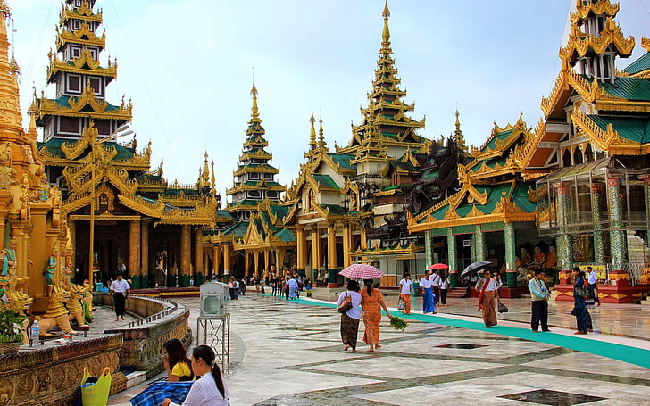 Fieles Rezando Pagoda Shwedagon, Tapety HD