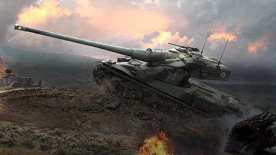илюстрация на зеления военен танк, WoT, World Of Tanks, Wargaming Net, AMX 50 B, HD тапет HD wallpaper
