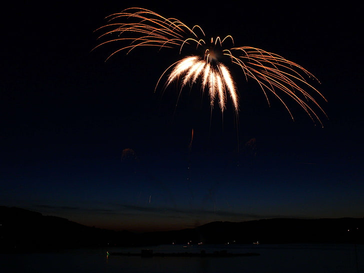 celebration, dark, fireworks, night, pyrotechnics, sky, HD wallpaper
