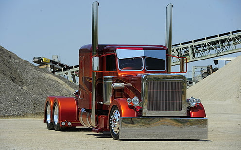 Peterbilt Semi Truck, orange tractor trailer truck, cars, 1920x1200, peterbilt, HD wallpaper HD wallpaper