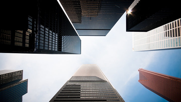 bangunan bertingkat tinggi, pemandangan kota, pemandangan mata cacing, pencakar langit, Wallpaper HD