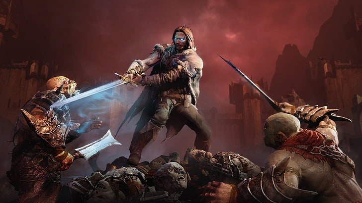ilustracja mężczyzny trzymającego miecz, Śródziemie: Cień Mordoru, gry wideo, Talion, Tapety HD