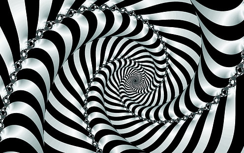 white and black striped spiral decor, abstract, optical illusion, HD wallpaper HD wallpaper