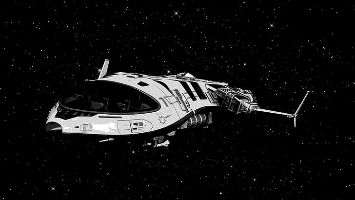 biało-czarny plakat statku kosmicznego, przestrzeń, statek kosmiczny, Tapety HD