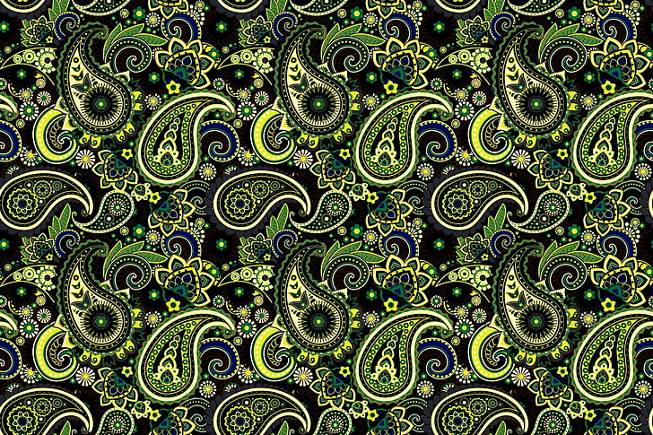 green paisley pattern illustration, green, pattern, ornament, Paisley, Indian cucumbers, HD wallpaper