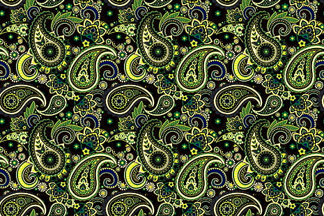 green paisley pattern illustration, green, pattern, ornament, Paisley, Indian cucumbers, HD wallpaper HD wallpaper