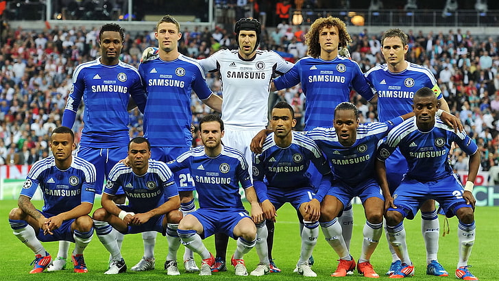camisola azul masculina da Samsung, Chelsea FC, final da Liga dos Campeões, HD papel de parede