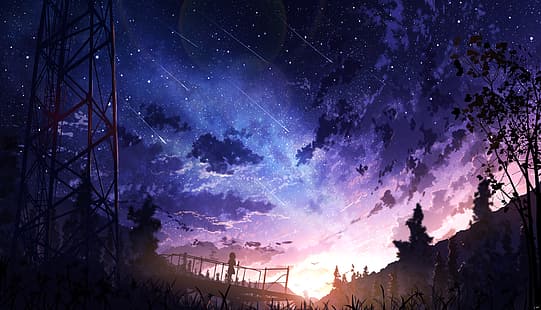 anime, paesaggio, cielo (dom), ragazze anime, tramonto, Pixiv Fantasia, Sfondo HD HD wallpaper