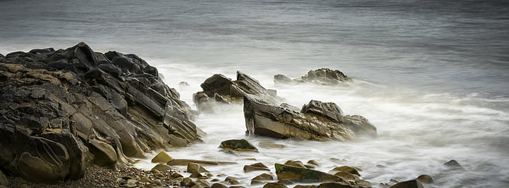 formações rochosas beira-mar com água calma, Blackwaterfoot, rocha, formações, beira-mar, calma, água, Arran, Ondas, Seascape, mar, natureza, rocha - Objeto, litoral, praia, onda, paisagem, HD papel de parede