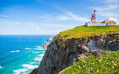 Cliff Lighthouse Cabo da Roca Portugal, HD wallpaper HD wallpaper