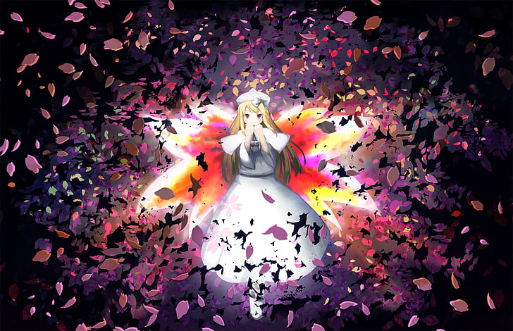 blonde, blue eyes, cherry blossom, dress, fair, hat, Lily White, long hair, Touhou, wings, Fate/Grand Order, Fate/Stay Night, Saber, Saber (Fate/Grand Order), Fate Series, HD wallpaper