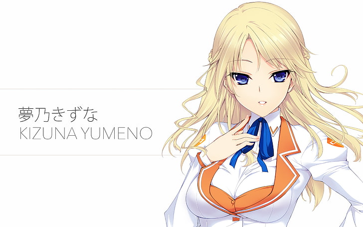 anime, meninas anime, Kizuna Yumeno, cultura Japão, loira, cabelos longos, uniforme escolar, olhos azuis, HD papel de parede