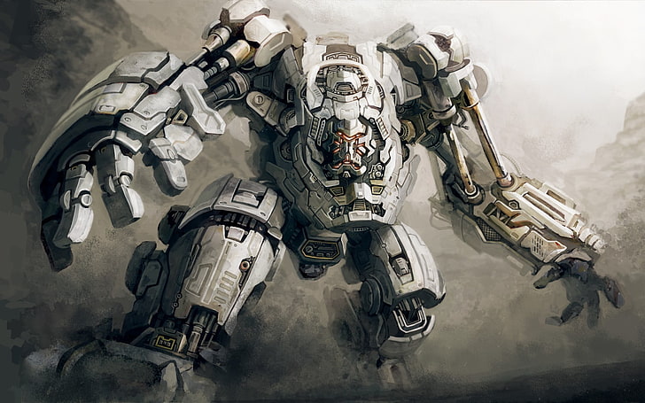 обои персонажа из серого робота, постер фильма Трансформер, робот, Super Robot Wars, B, HD обои