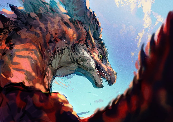 illustration de dinosaure, dragon, art fantastique, Fond d'écran HD