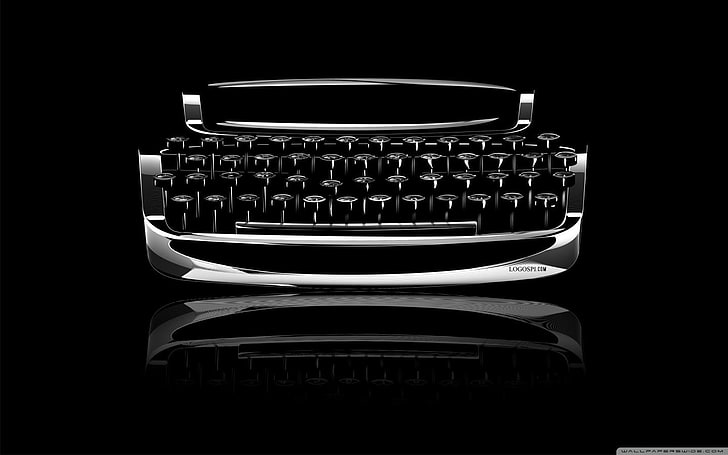 серебряная и черная машинка, пишущие машинки, HD обои