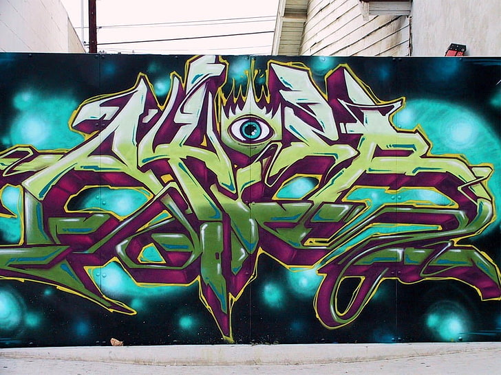 muro di graffiti verde, nero e blu, graffiti, Sfondo HD