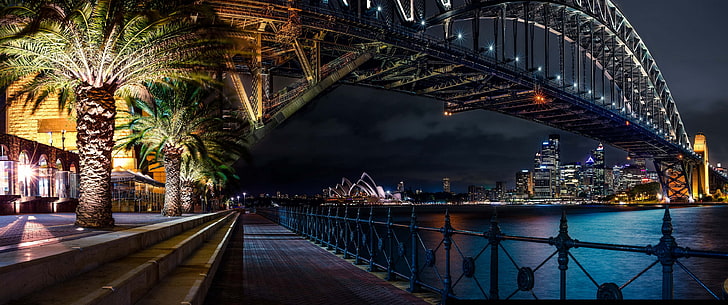 Pont de liaison au-dessus d'un plan d'eau, ultra large, Sydney, skyline, Fond d'écran HD
