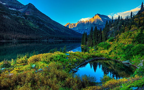 湖の山の風景のHD、自然、風景、湖、山、風景、 HDデスクトップの壁紙 HD wallpaper