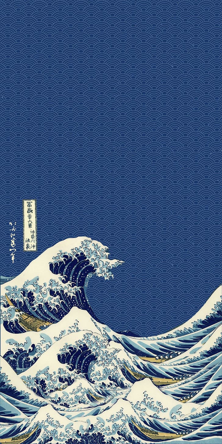 dalgalar, Hokusai, dikey, desen, Japon sanatı, HD masaüstü duvar kağıdı, telefon duvar kağıdı
