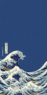 vågor, Hokusai, vertikalt, mönster, japansk konst, HD tapet HD wallpaper