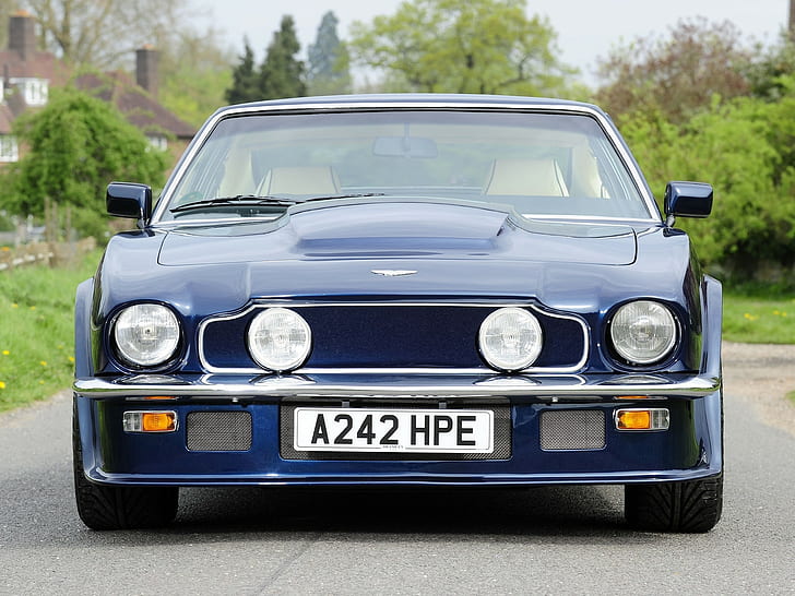 Aston martin, V8, Vantage, 1977, Blue, Front view, Cars, Trees, HD wallpaper