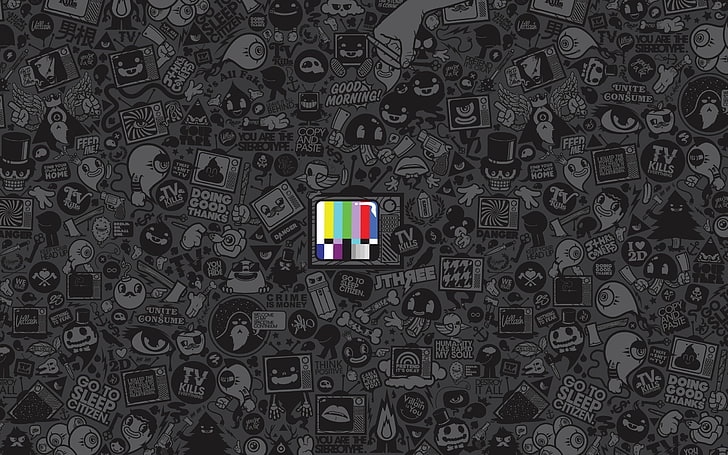 television sets, selective coloring, Jared Nickerson, artwork, test patterns, anime, HD wallpaper