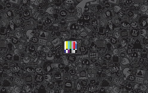 television sets, selective coloring, Jared Nickerson, artwork, test patterns, anime, HD wallpaper HD wallpaper