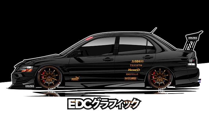 EDC Graphics, Mitsubishi Lancer Evolution, JDM, render, bil, konstverk, svarta bilar, fordon, japanska bilar, Mitsubishi Lancer, Mitsubishi Lancer EVO, Mitsubishi, HD tapet