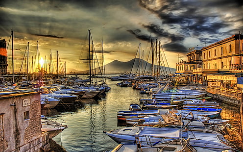 ボート、ナポリ、イタリア、海、桟橋、w頭、ボート、hdrの写真、 HDデスクトップの壁紙 HD wallpaper