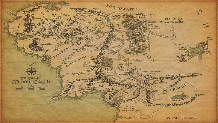 Middle-earth map, middle earth map, digital art, 1920x1080, the lord of rings, lotr, middle earth, HD wallpaper