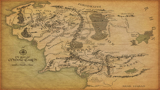Mappa della Terra di Mezzo, mappa della Terra di Mezzo, arte digitale, 1920x1080, il signore degli anelli, lotr, Terra di Mezzo, Sfondo HD HD wallpaper