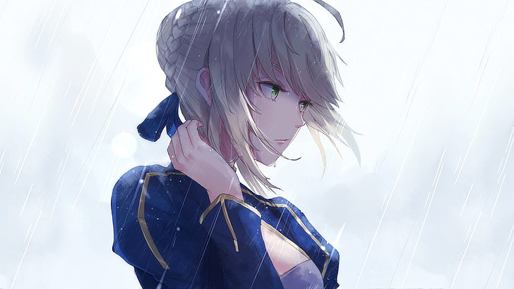 Fate Stay Night Arturia Pendragon digital wallpaper, blue eyes, blonde, Fate/Stay Night: Unlimited Blade Works, Fate Series, Fate/Stay Night, anime girls, Saber, HD wallpaper