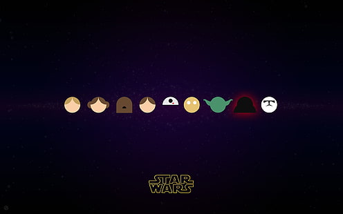 Tapety Gwiezdne Wojny, Gwiezdne Wojny, minimalizm, Yoda, Han Solo, Księżniczka Leia, R2-D2, Luke Skywalker, Chewbacca, C-3PO, Darth Vader, szturmowiec, Tapety HD HD wallpaper