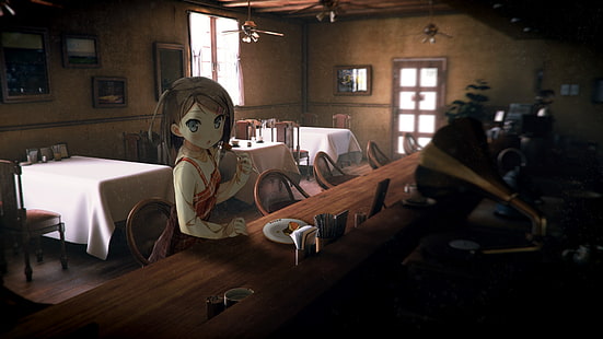 kafeterya, anime, Kantoku, anime kızlar, Tsutsukakushi Tsukiko, HD masaüstü duvar kağıdı HD wallpaper