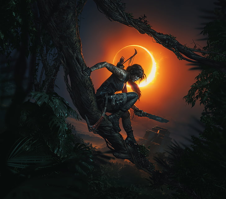 Shadow of the Tomb Raider, Tomb Raider, Lara Croft, artwork, jungle, eclipse, HD wallpaper