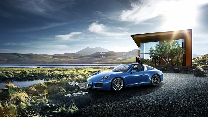 Porsche, Porsche 911 Targa, Blue Car, Car, Porsche 911, Sport Car, Vehicle, HD tapet