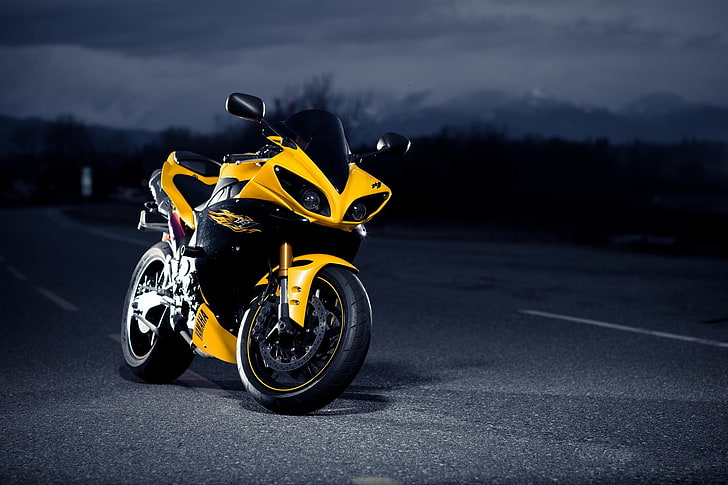 bicicleta deportiva amarilla y negra, motocicleta, Yamaha, Yamaha R1, Fondo de pantalla HD