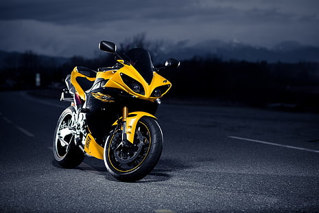 bicicleta esportiva amarela e preta, motocicleta, Yamaha, Yamaha R1, HD papel de parede HD wallpaper