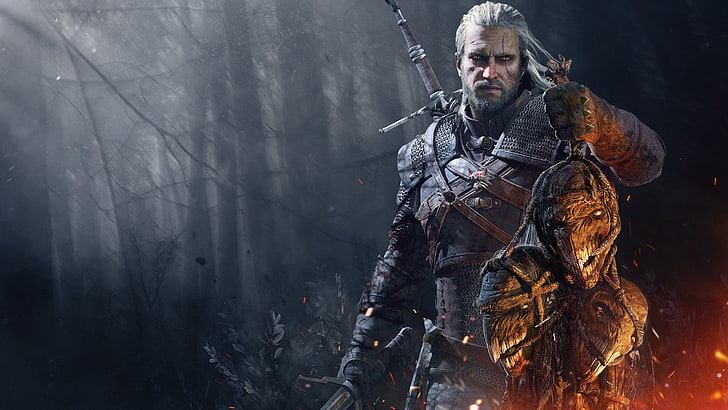 The Witcher Geralt цифровые обои, Ведьмак, Ведьмак 3: Дикая Охота, Геральт из Ривии, видеоигры, HD обои