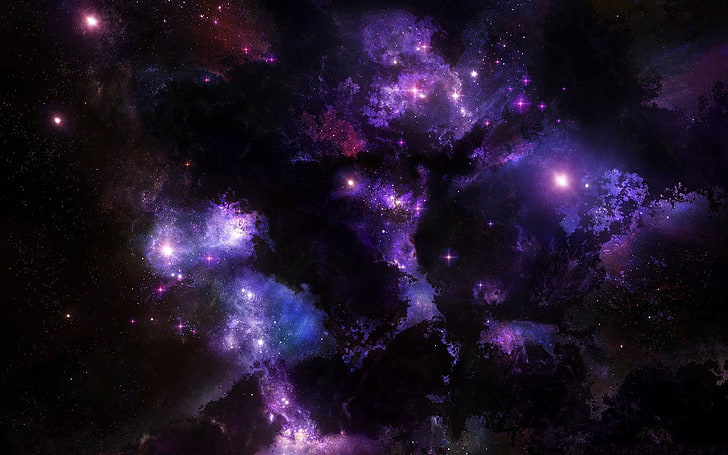 purple and black nebula, space, stars, HD wallpaper