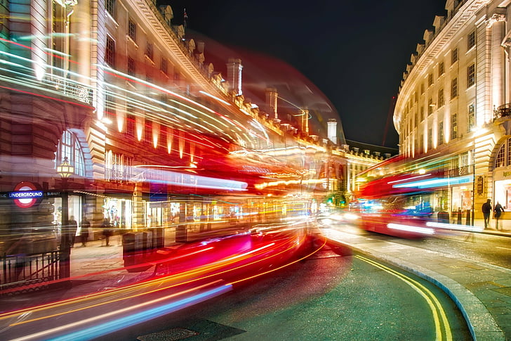 Kendaraan, Bus, Eksposur, London, Motion Blur, Night, Street, Wallpaper HD