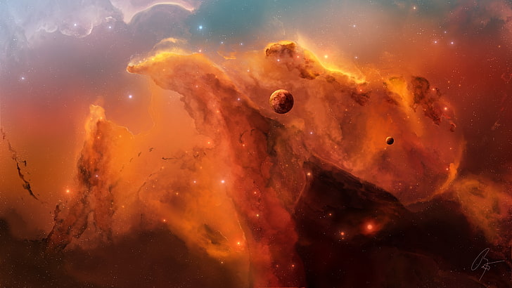 วอลล์เปเปอร์ดิจิทัลรูปเงาดำของดาวเคราะห์ศิลปะดิจิตอลอวกาศ JoeyJazz ศิลปะอวกาศเนบิวลา, วอลล์เปเปอร์ HD