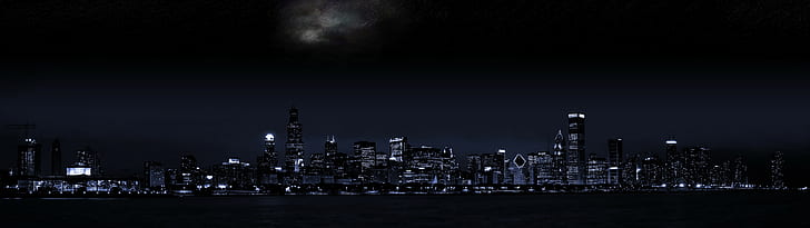 bâtiments de la ville, affichage multiple, paysage urbain, nuit, Fond d'écran HD