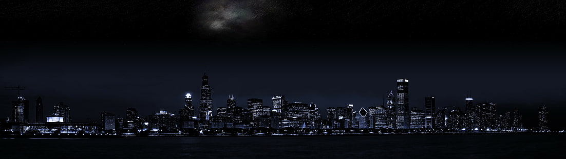 городские здания, многократный показ, городской пейзаж, ночь, HD обои HD wallpaper