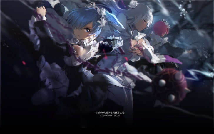 female characters digital wallpaper, Anime, Re:ZERO -Starting Life in Another World-, Emilia (Re:ZERO), Ram (Re:ZERO), Re:Zero, Rem (Re:ZERO), HD wallpaper