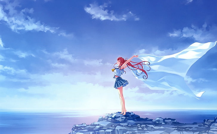 Anime, Deep Blue Sky & Pure White Wings, Woman, HD wallpaper