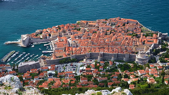 Dubrovnik, Croatia, Adriatic sea, coast, houses, high rise photography of buildings, Dubrovnik, Croatia, Adriatic, Sea, Coast, Houses, HD wallpaper HD wallpaper