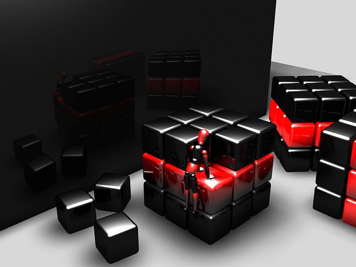 3D аннотация Fixing Cube Abstract 3D и CG HD Art, Абстракция, Черный, 3D, Куб, Кубики, HD обои
