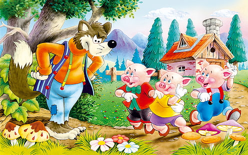 Three Little Pigs & The Cunning Wolf Storie di bambini online 1920 × 1200, Sfondo HD HD wallpaper