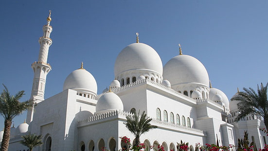 Abu Dhabi, Moschee, weiße Moschee, Masjid, Islam, schön, HD-Hintergrundbild HD wallpaper